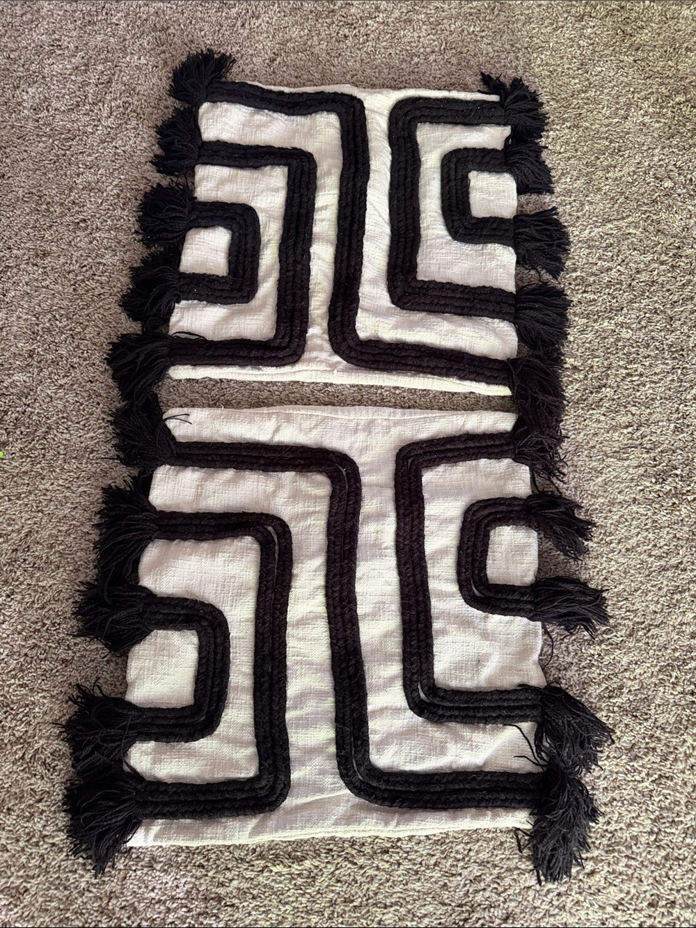 Pillow zip covers Black & White Geometric Fringe linen cotton set of 2 19x20”